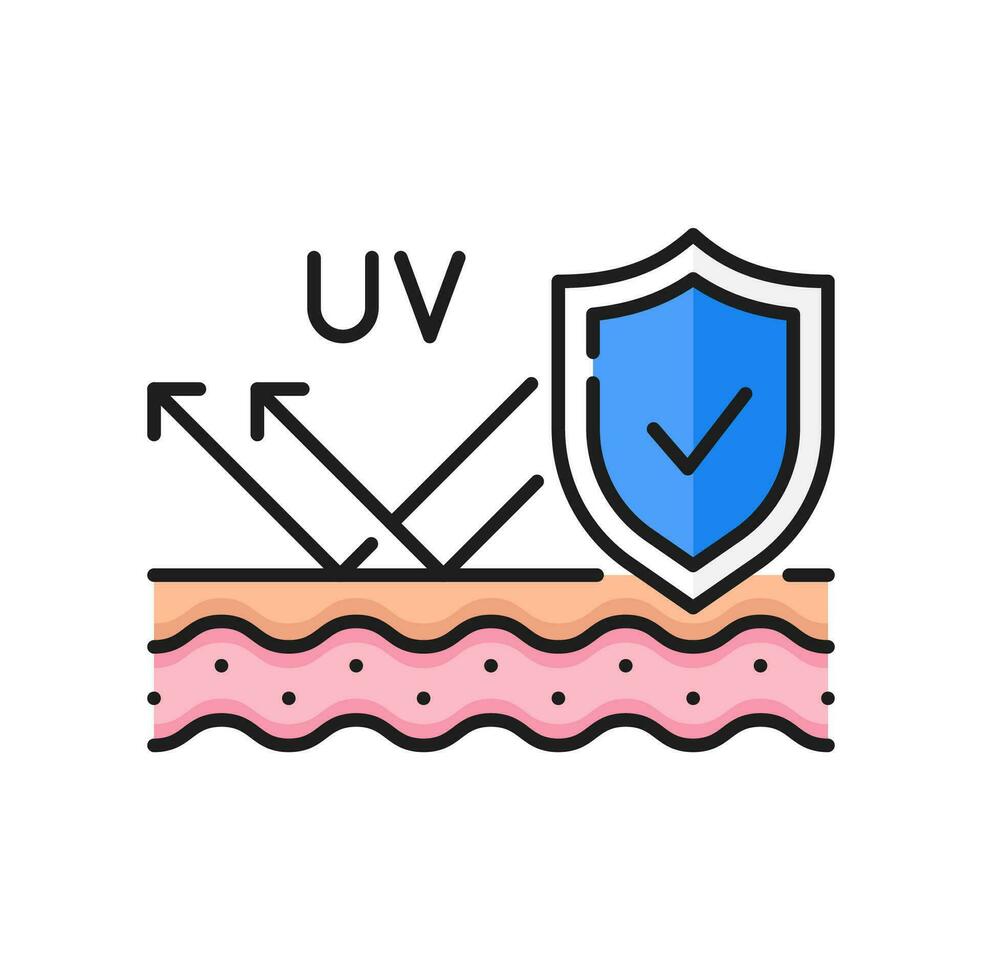 Sunscreen, uv rays protection skin care line icon vector