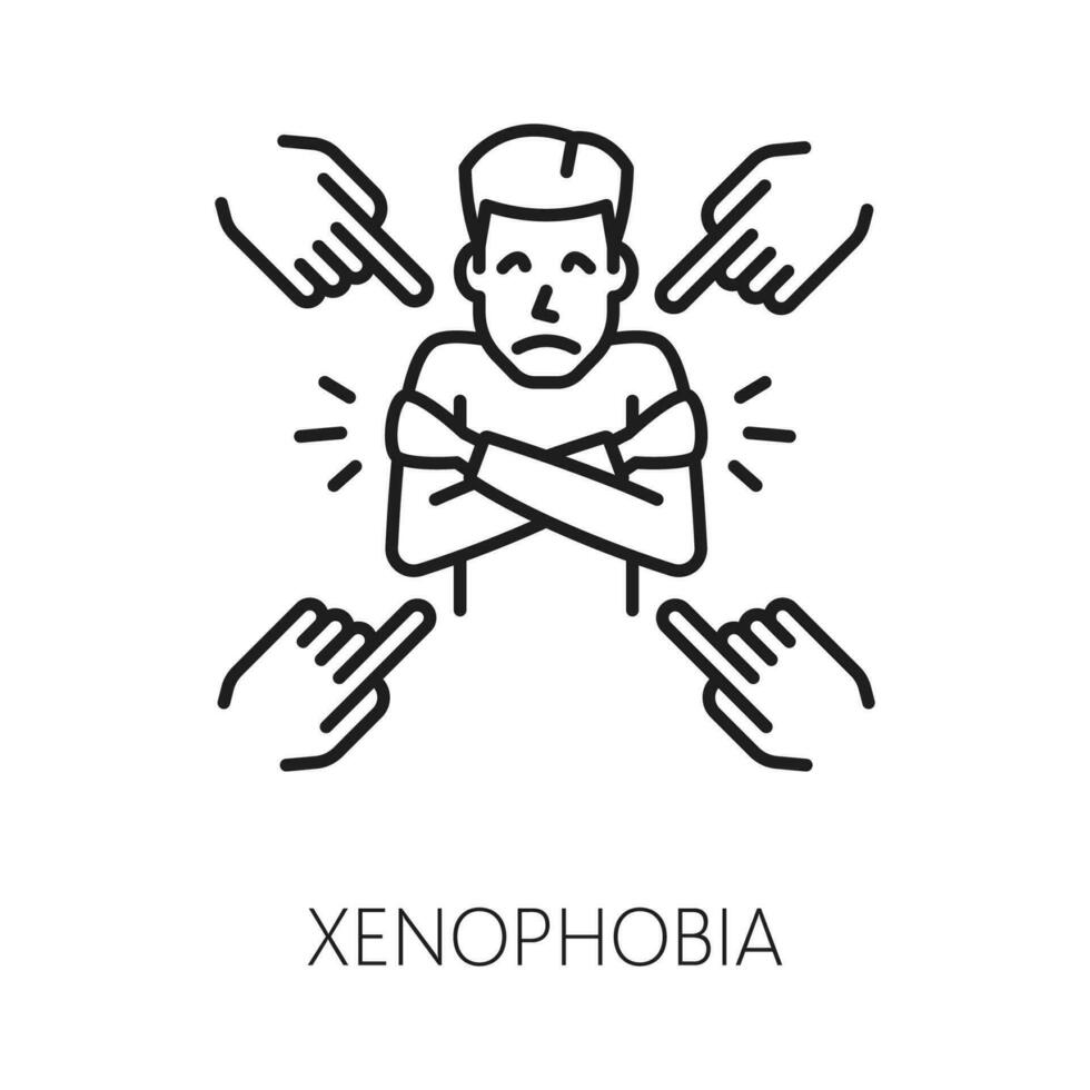 Xenophobia, psychology problem thin line icon vector