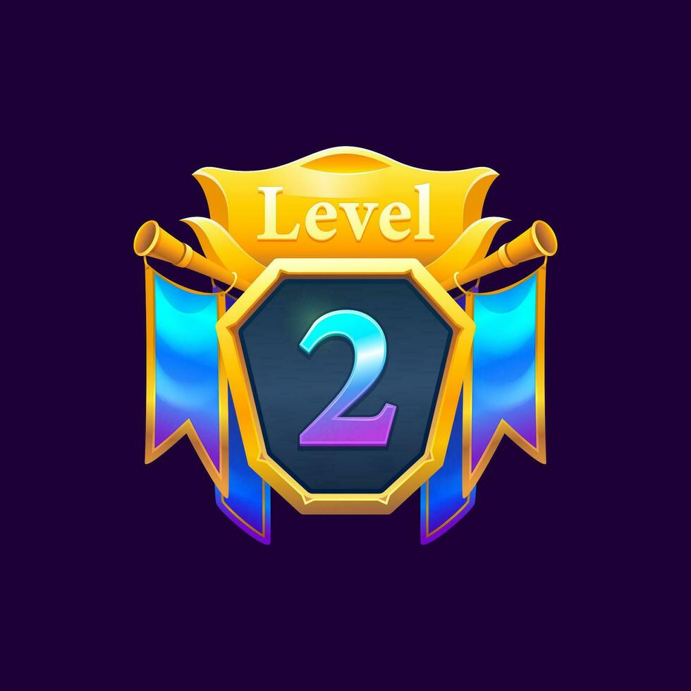 Game level badge, GUI interface golden banner vector