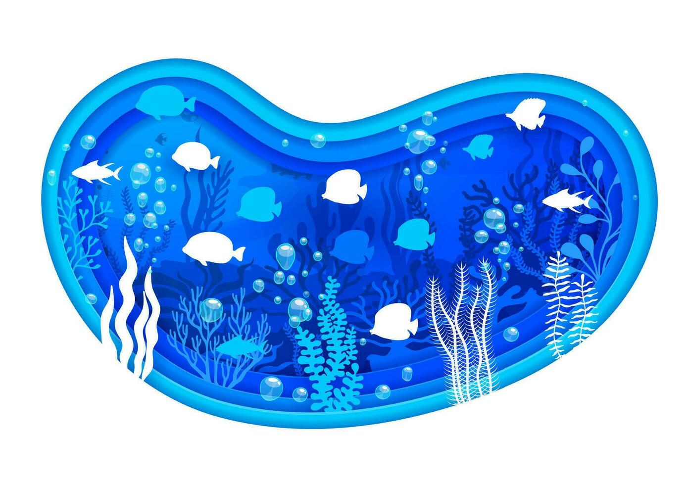 Blue sea paper cut underwater landscape with fish vector