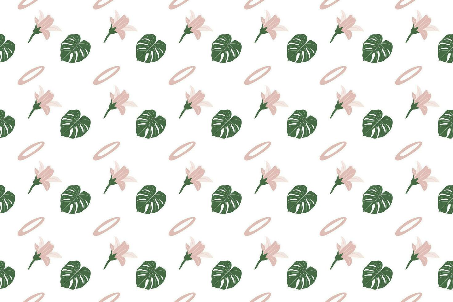 Monstera leave with flower as seamless pattern background vector