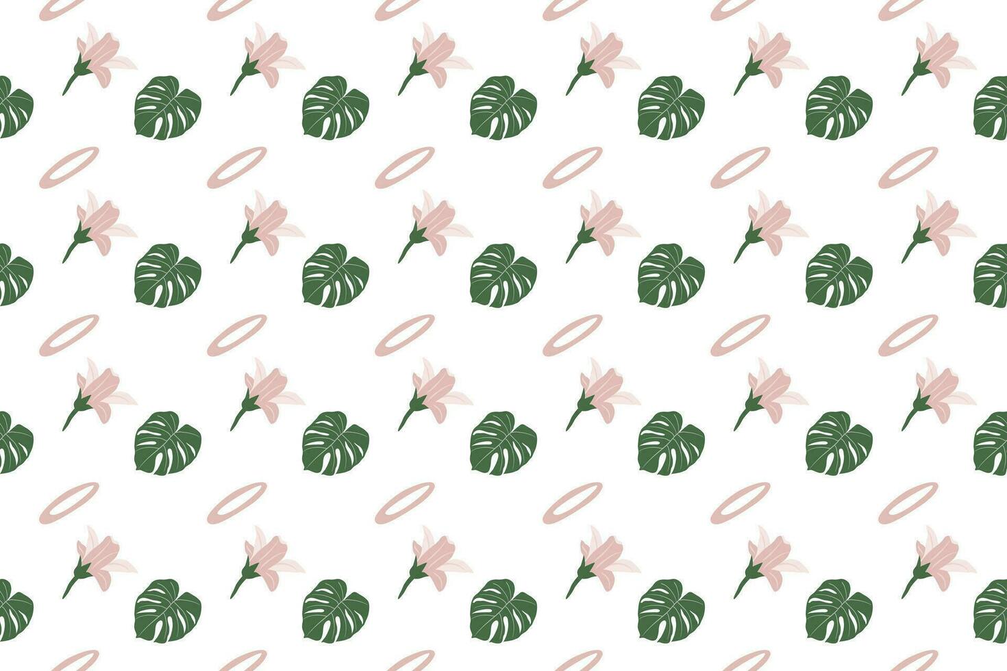 Monstera leave with flower as seamless pattern background vector