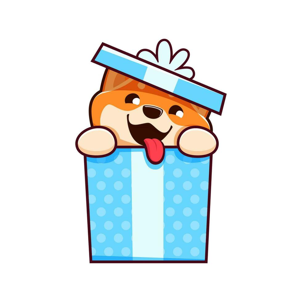 Cartoon kawaii Shiba Inu dog in gift box puppy pet vector