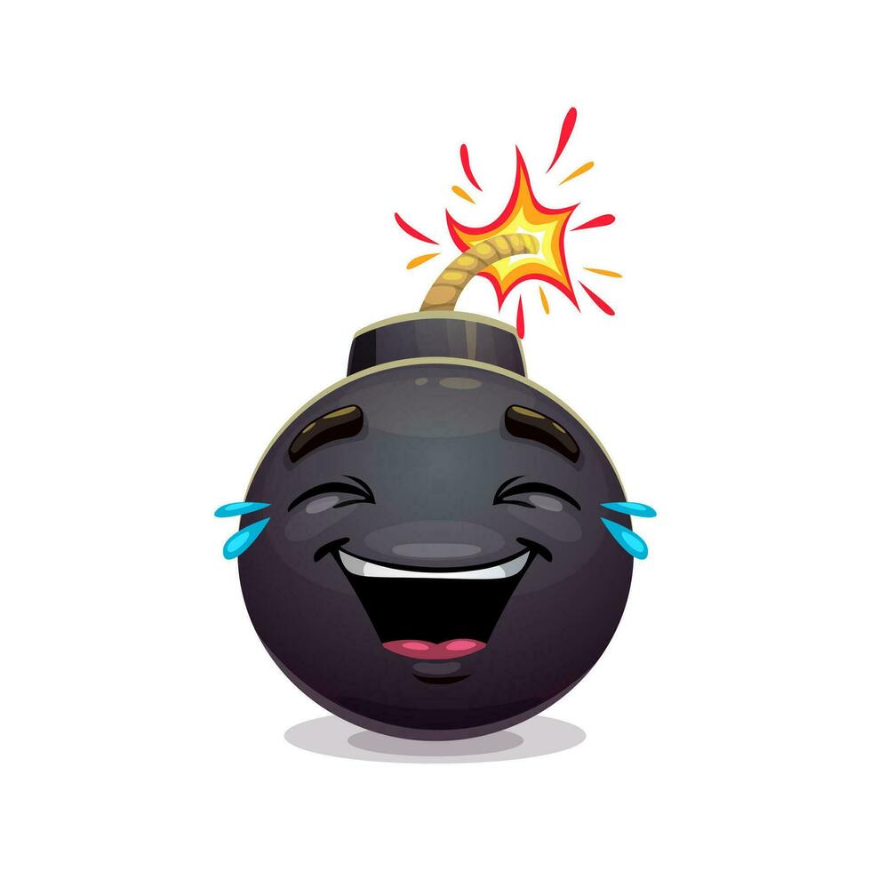 Cartoon bomb character laughing with tears stream vector