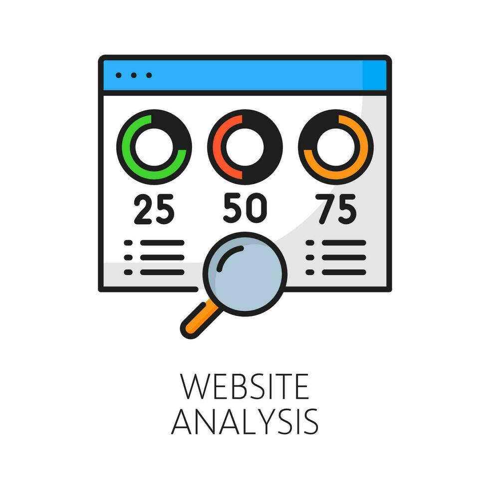 sitio web análisis. web auditoría, seo Delgado línea icono vector