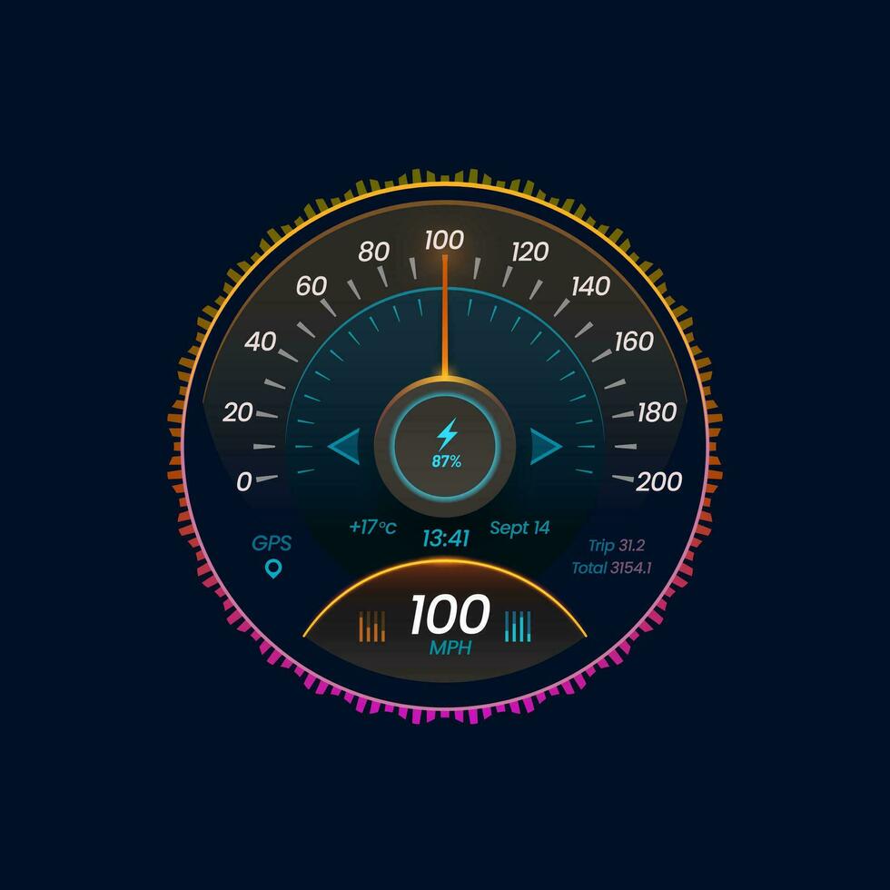 Car speedometer dial, dashboard, counter interface 34118956 Vector Art