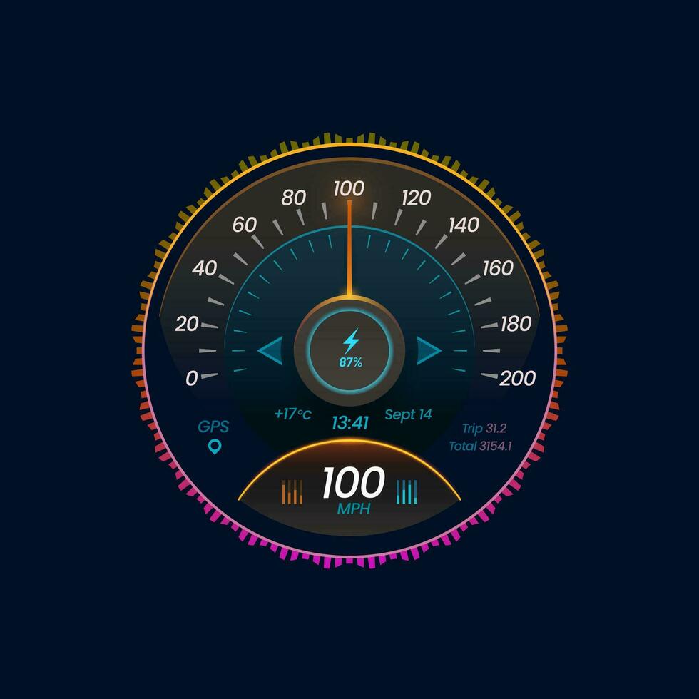 Car speedometer dial, dashboard, counter interface vector