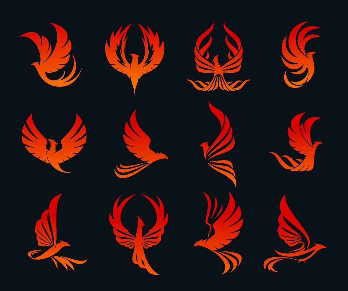 Phoenix red bird symbol or business company emblem vector