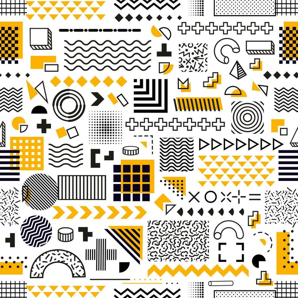 Memphis geometric shapes seamless pattern vector