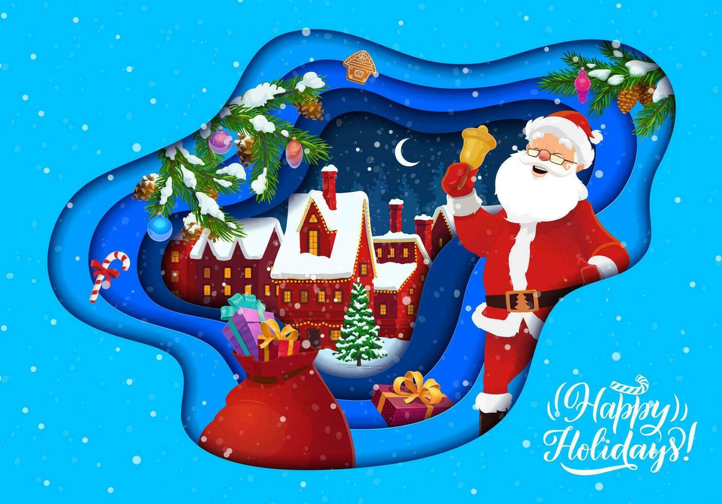 Christmas paper cut greeting with cartoon Santa vector