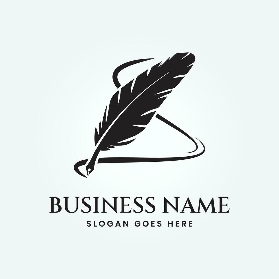 Feather pen logo vector icon design, classic stationery illustration