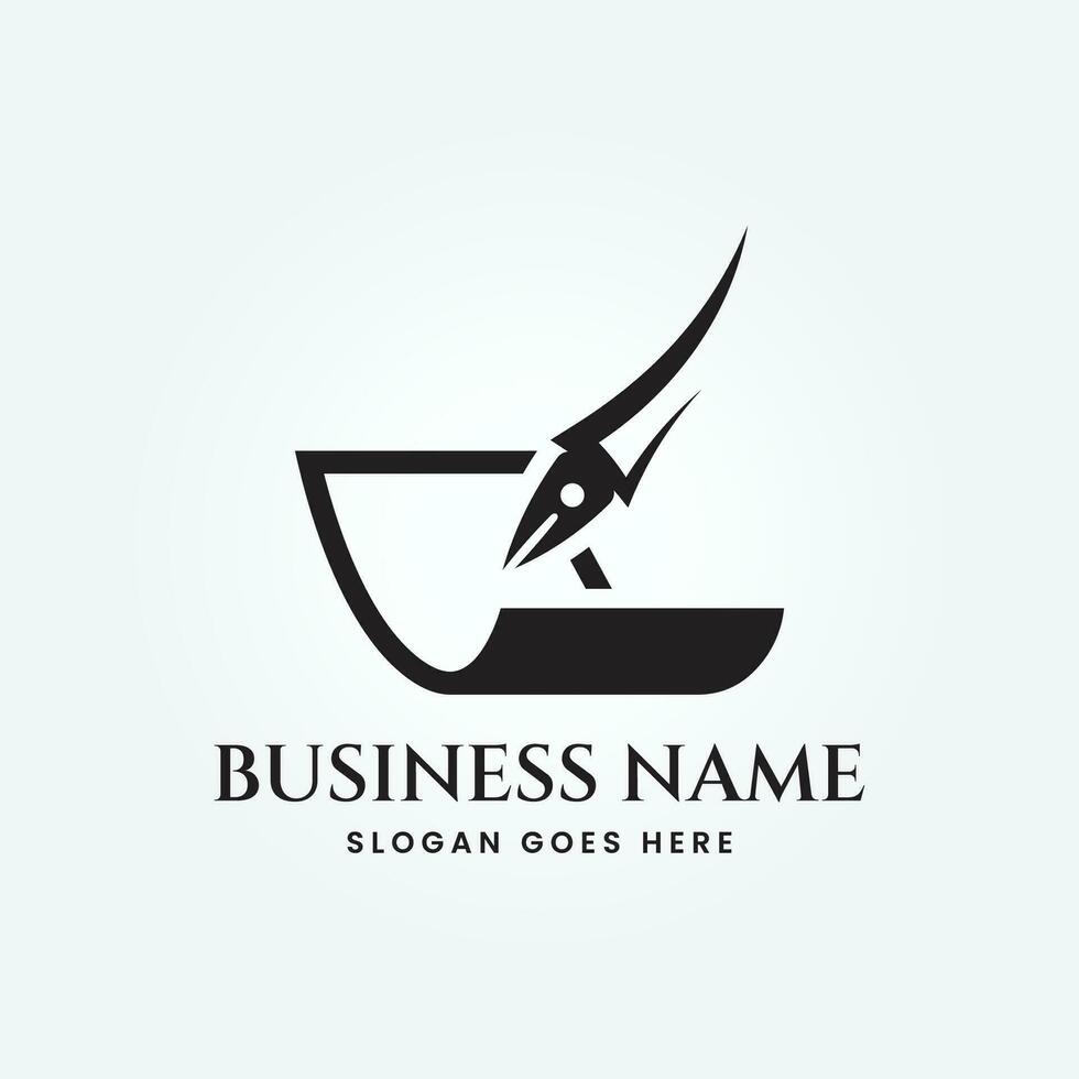 writer with pen and paper logo vector icon design, classic stationery illustration