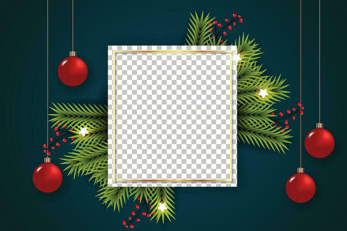 Vector christmas photo frame christmas frame bundle with pine branch christmas ball and star