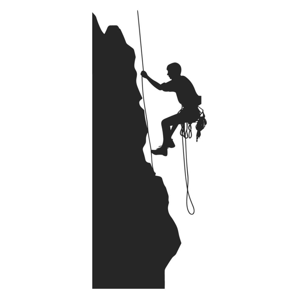 Mountain Climber Vector Silhouette Clipart, Rock climber black silhouette isolated on a white Background