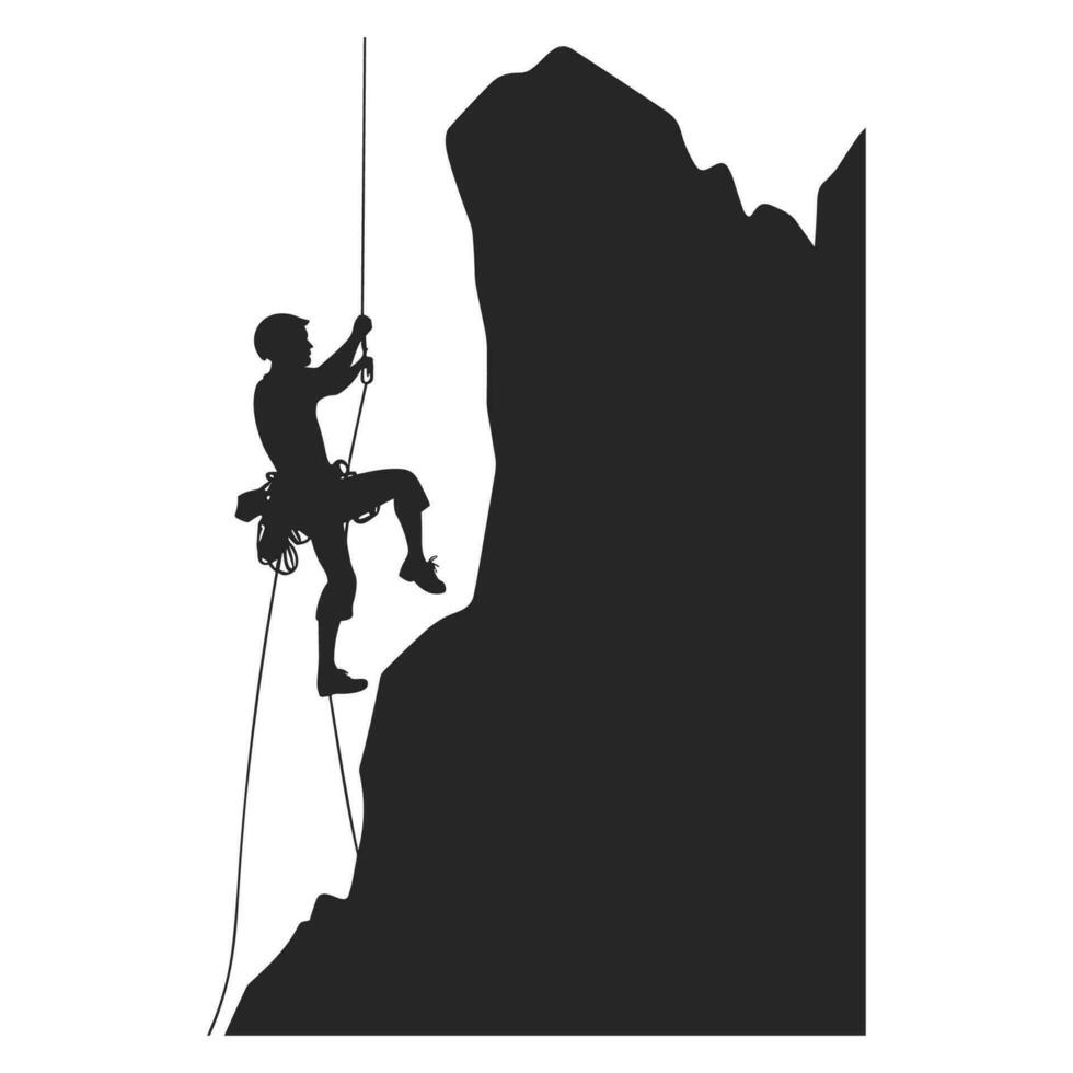 Mountain Climber Vector Silhouette Clipart, Rock climber black silhouette isolated on a white Background