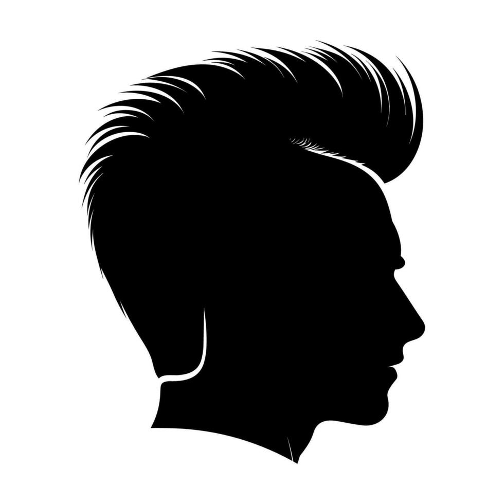 copete Corte de pelo silueta clipart, hombres pelo cortar vector, de moda elegante masculino peinado silueta vector