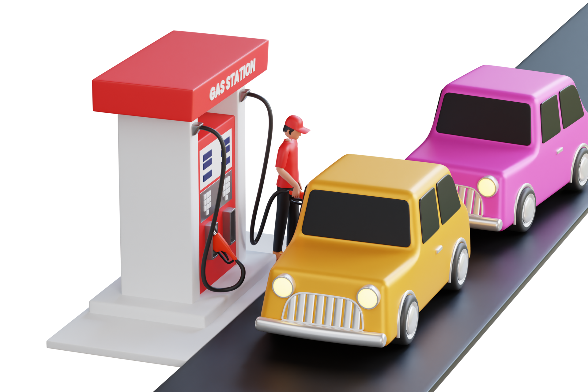 Cars Queued Up At The Gas Station 3D Illustration Car At Gas Station Cars Queued Up At The Gas Station 3D Illustration Car At Gas Station