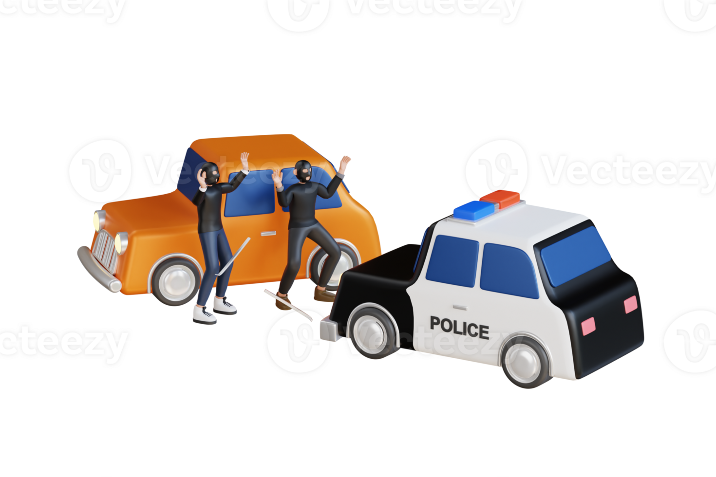 3d illustration of policeman officer arrest criminal driver on the road. Traffic police officers chasing criminal in a car on the city highway png