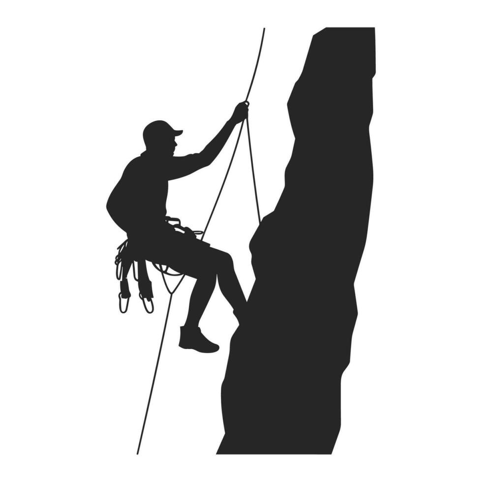 Mountain Climber Vector Silhouette Clipart, Rock climber black silhouette isolated on a white Background