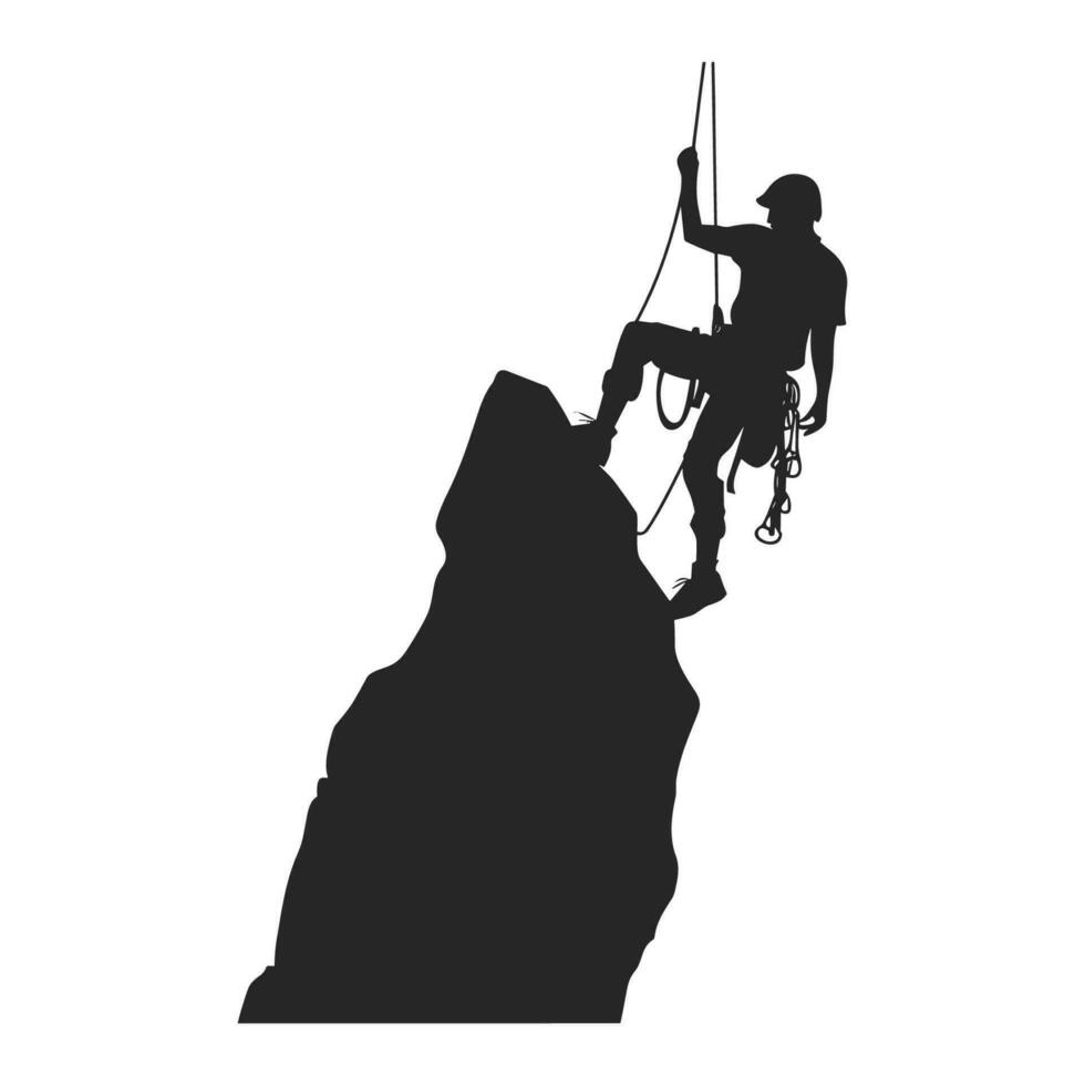 Mountain Climber Vector Silhouette Clipart, Rock climber black silhouette isolated on a white Background