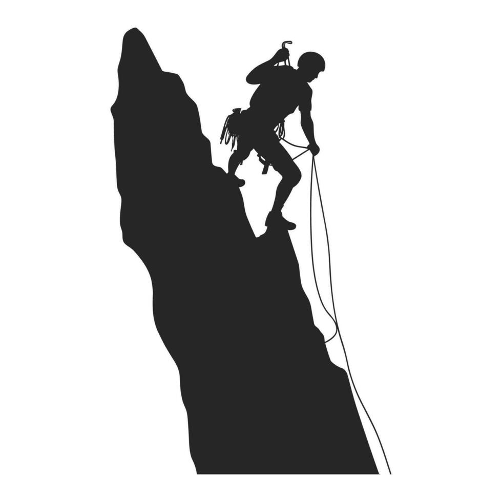 Mountain Climber Vector Silhouette Clipart, Rock climber black silhouette isolated on a white Background