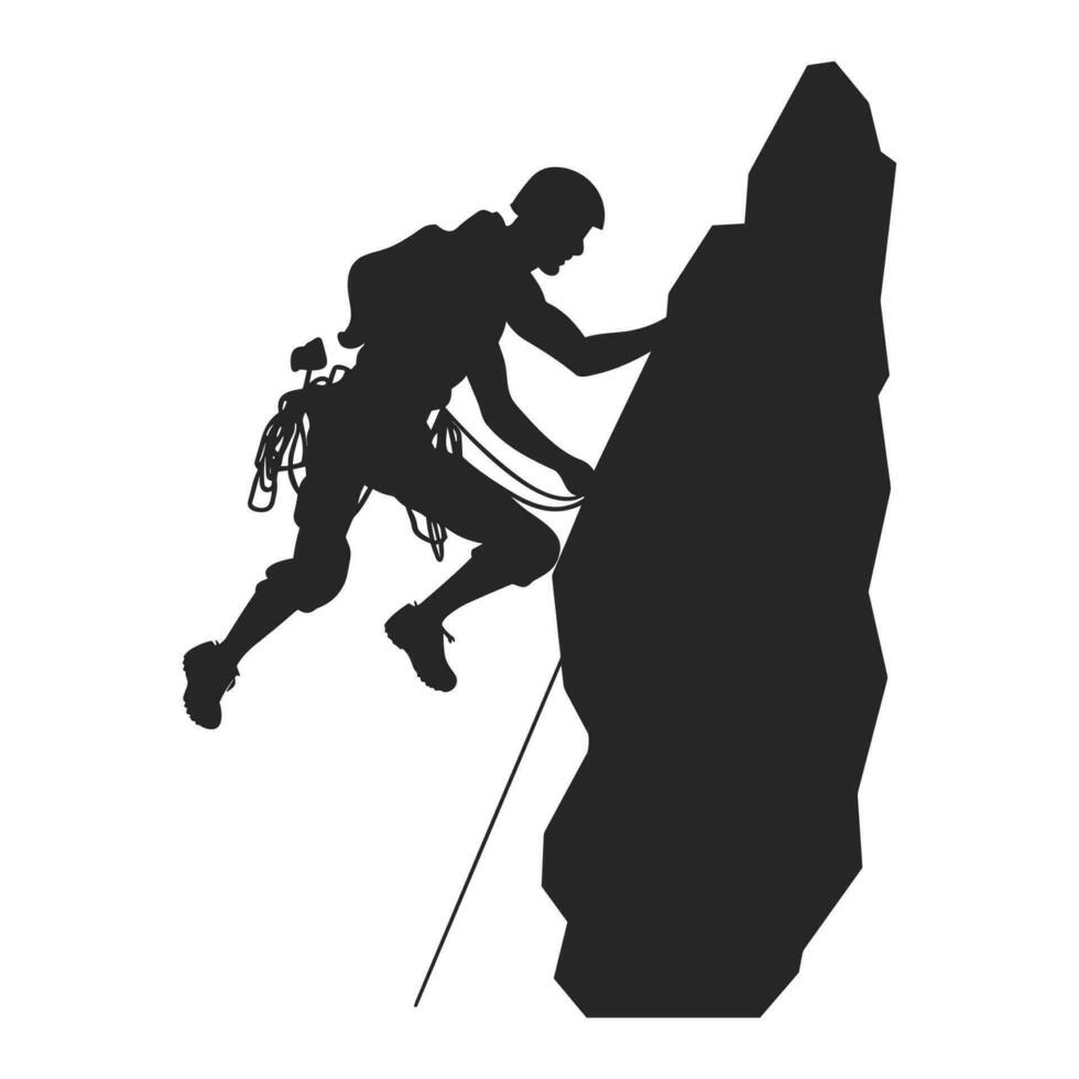 Mountain Climber Vector Silhouette Clipart, Rock climber black silhouette isolated on a white Background