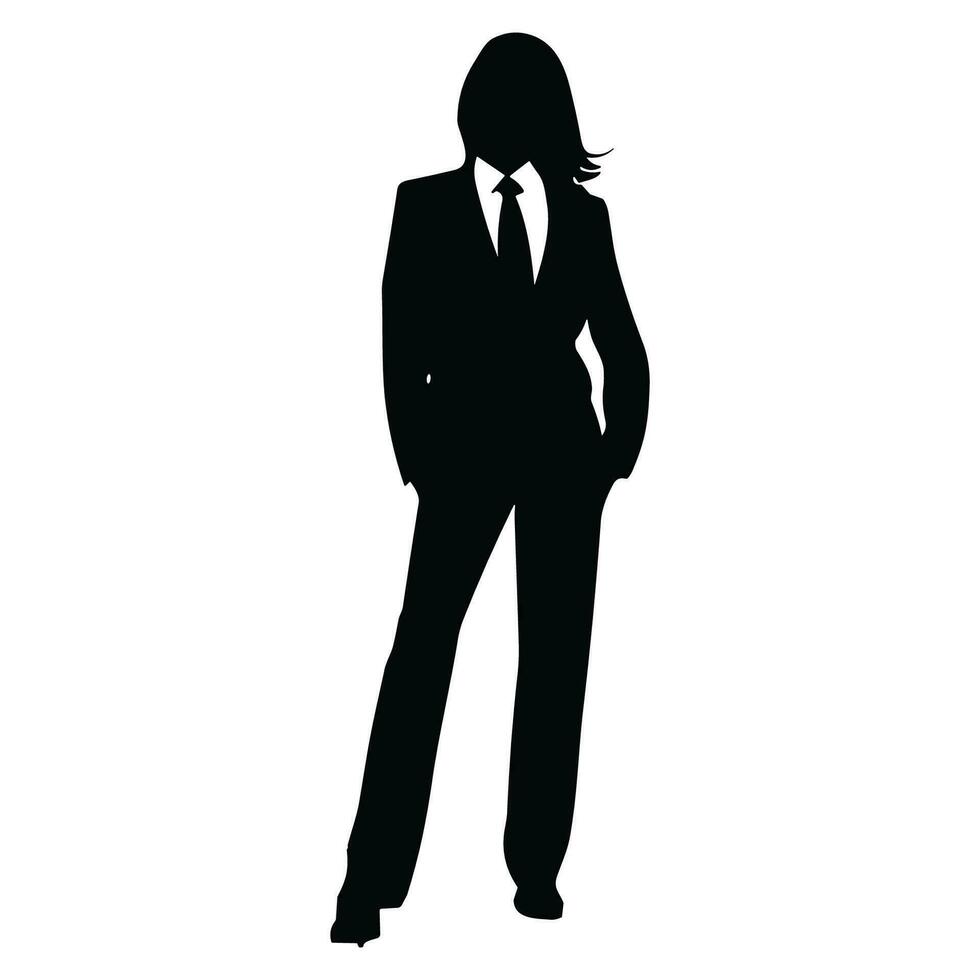A Business woman vector Silhouette, A Girl vector isolated on a white background, Corporate person Black vector