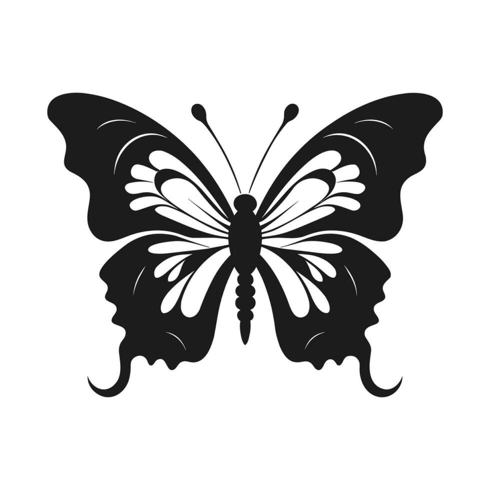 Butterfly Silhouette Vector illustration, Flying butterfly black silhouette, Monarch clipart isolated on a white background