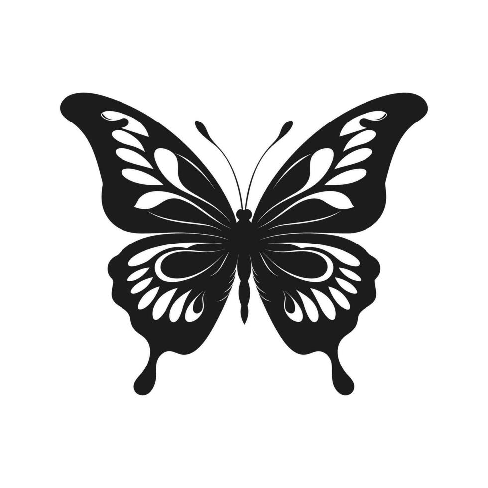 Butterfly Silhouette Vector illustration, Flying butterfly black silhouette, Monarch clipart isolated on a white background