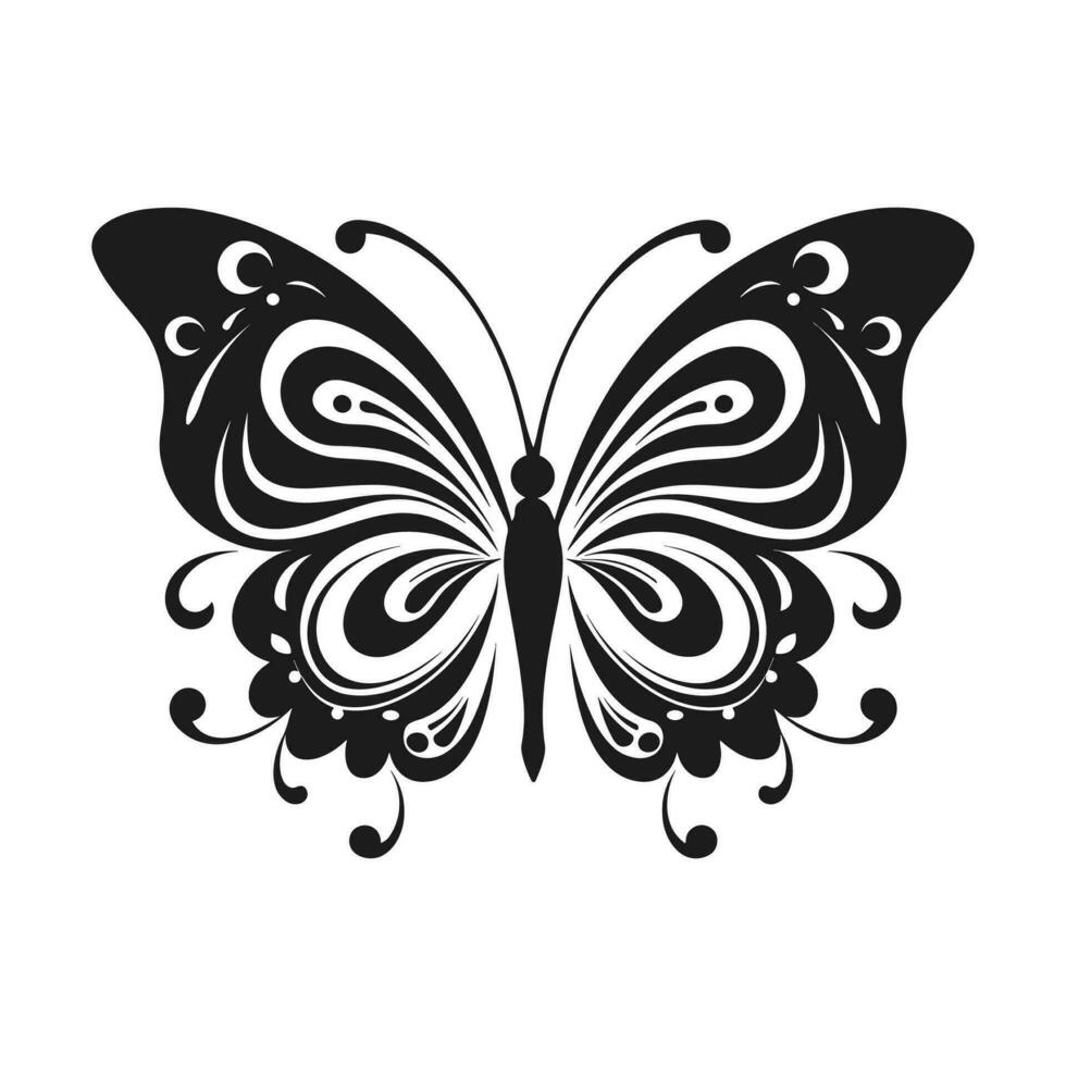 Butterfly Silhouette Vector illustration, Flying butterfly black silhouette, Monarch clipart isolated on a white background