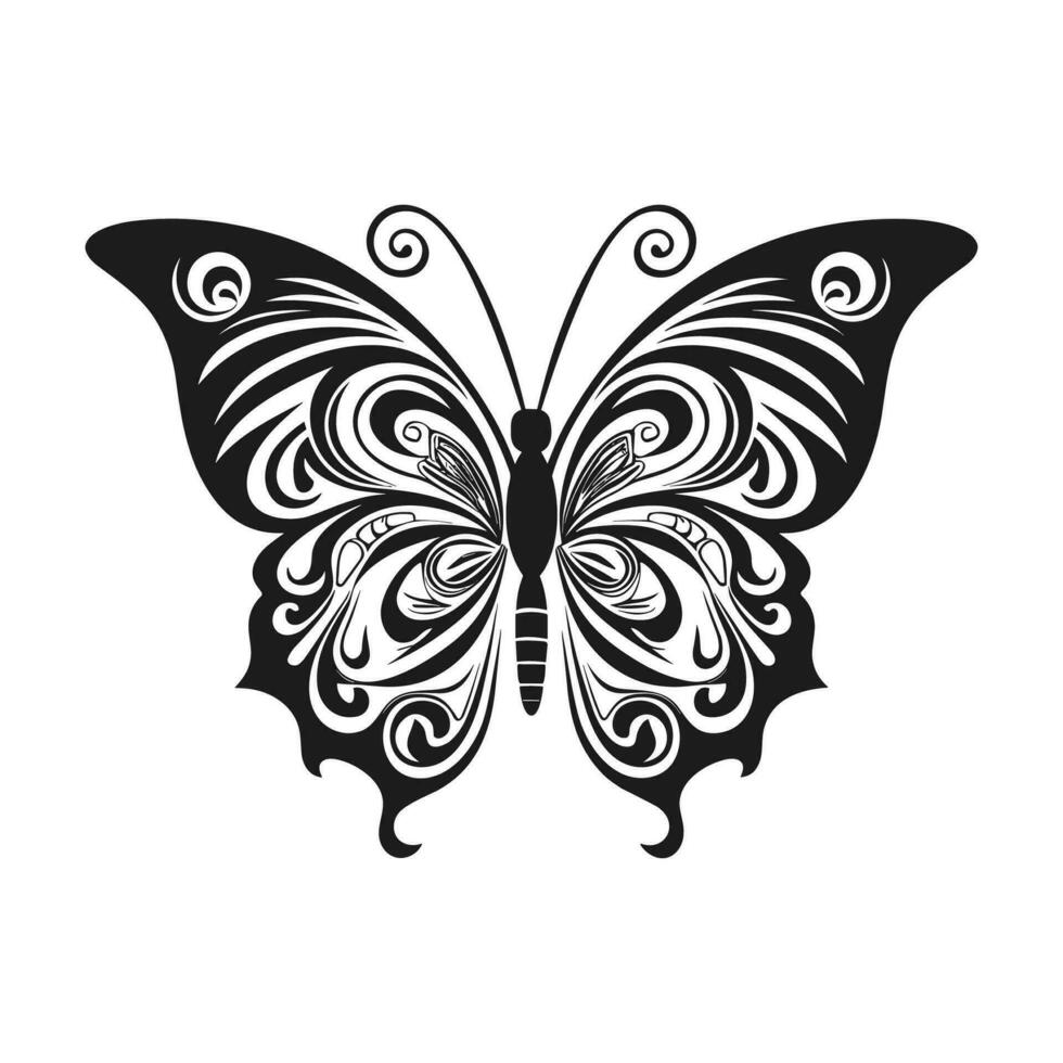 Butterfly Silhouette Vector illustration, Flying butterfly black silhouette, Monarch clipart isolated on a white background