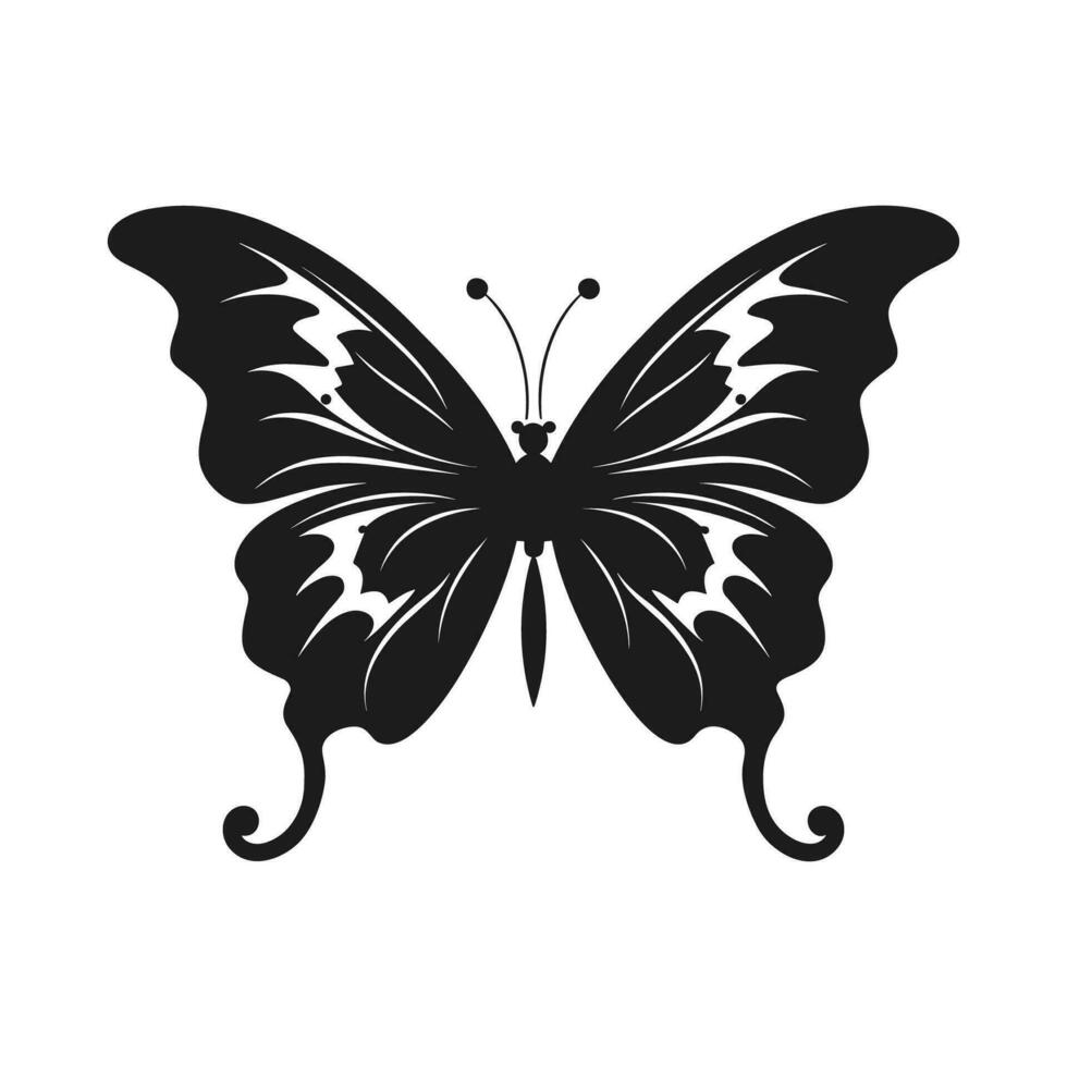 Butterfly Silhouette Vector illustration, Flying butterfly black silhouette, Monarch clipart isolated on a white background