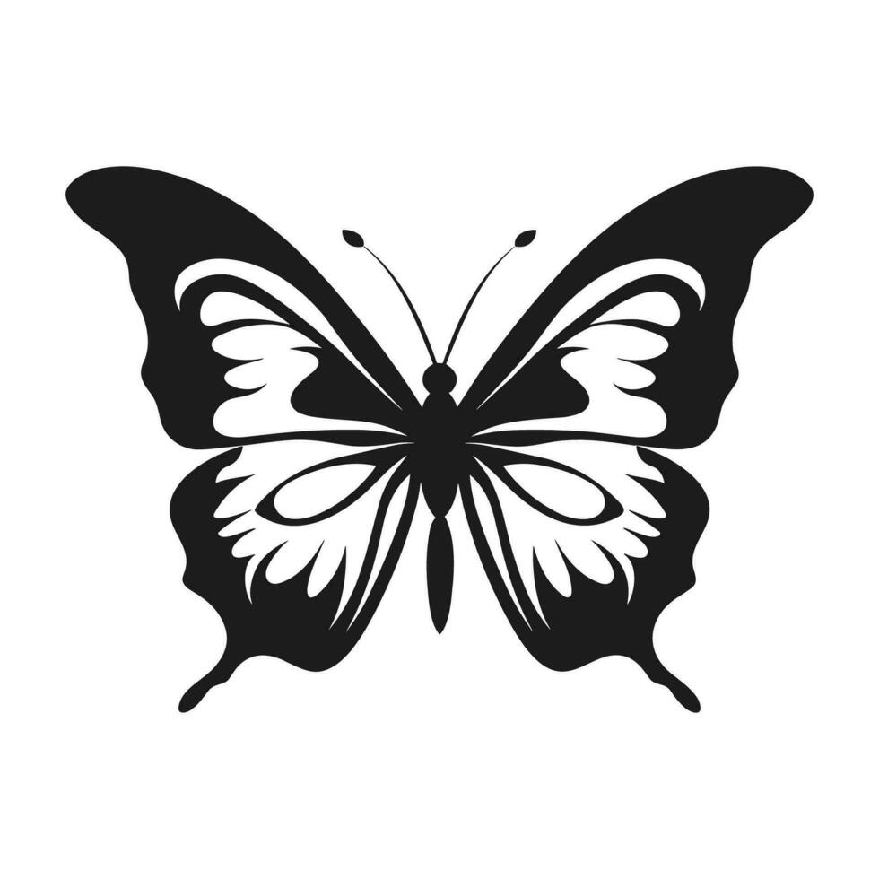 Butterfly Silhouette Vector illustration, Flying butterfly black silhouette, Monarch clipart isolated on a white background