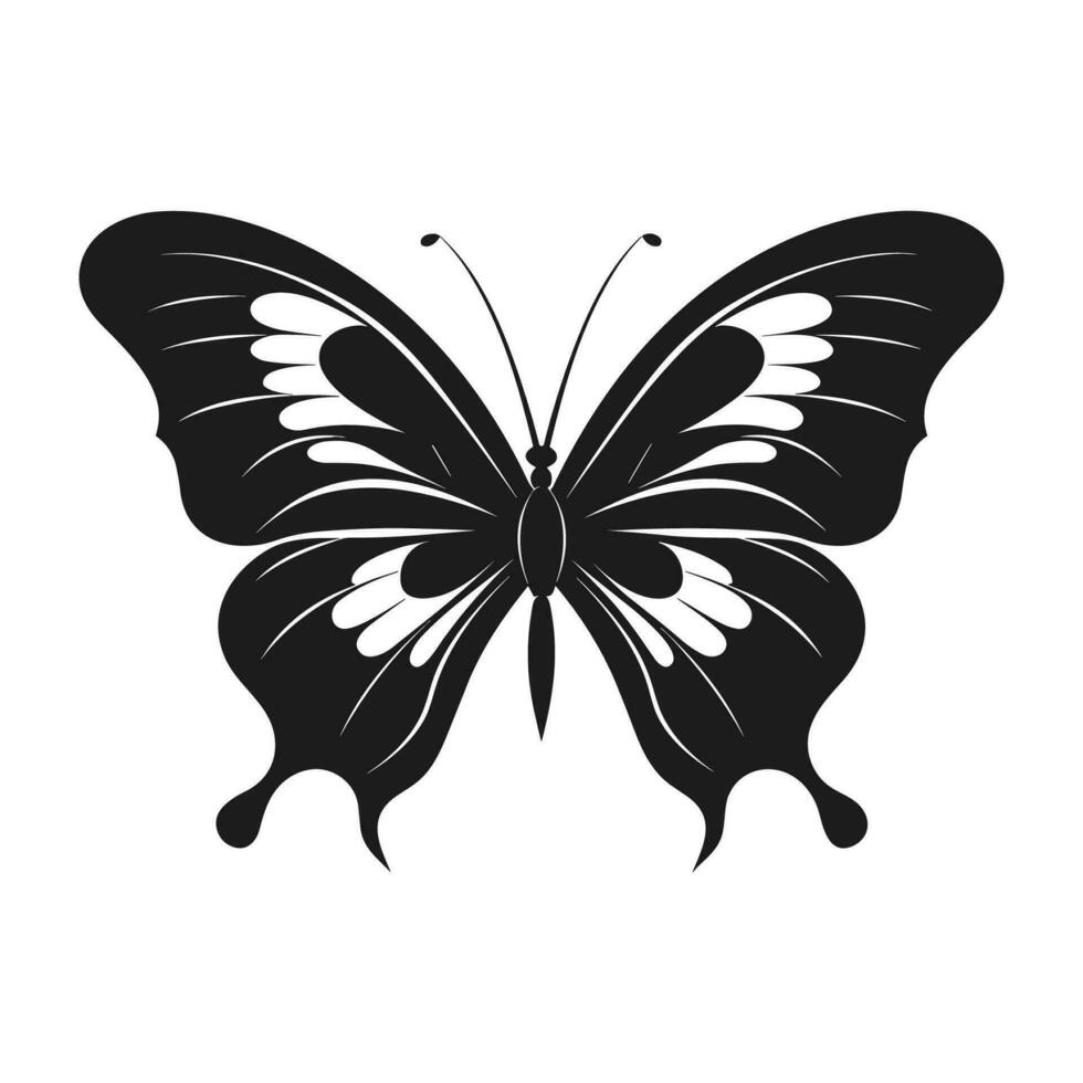 Butterfly Silhouette Vector illustration, Flying butterfly black silhouette, Monarch clipart isolated on a white background