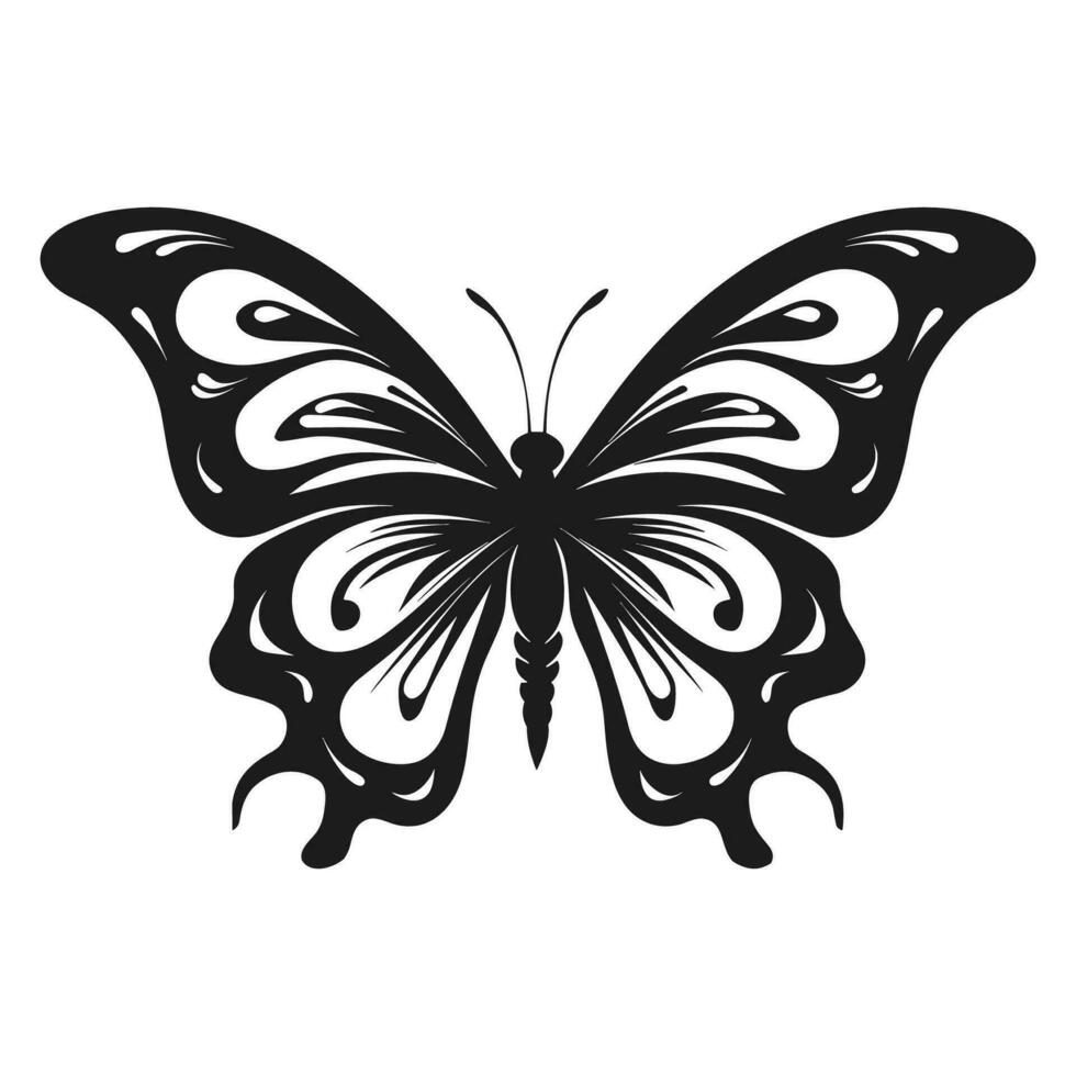 Butterfly Silhouette Vector illustration, Flying butterfly black silhouette, Monarch clipart isolated on a white background