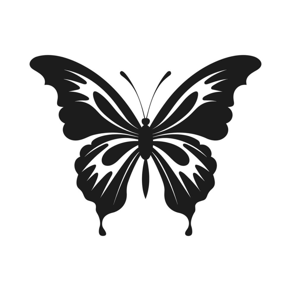 Butterfly Silhouette Vector illustration, Flying butterfly black silhouette, Monarch clipart isolated on a white background