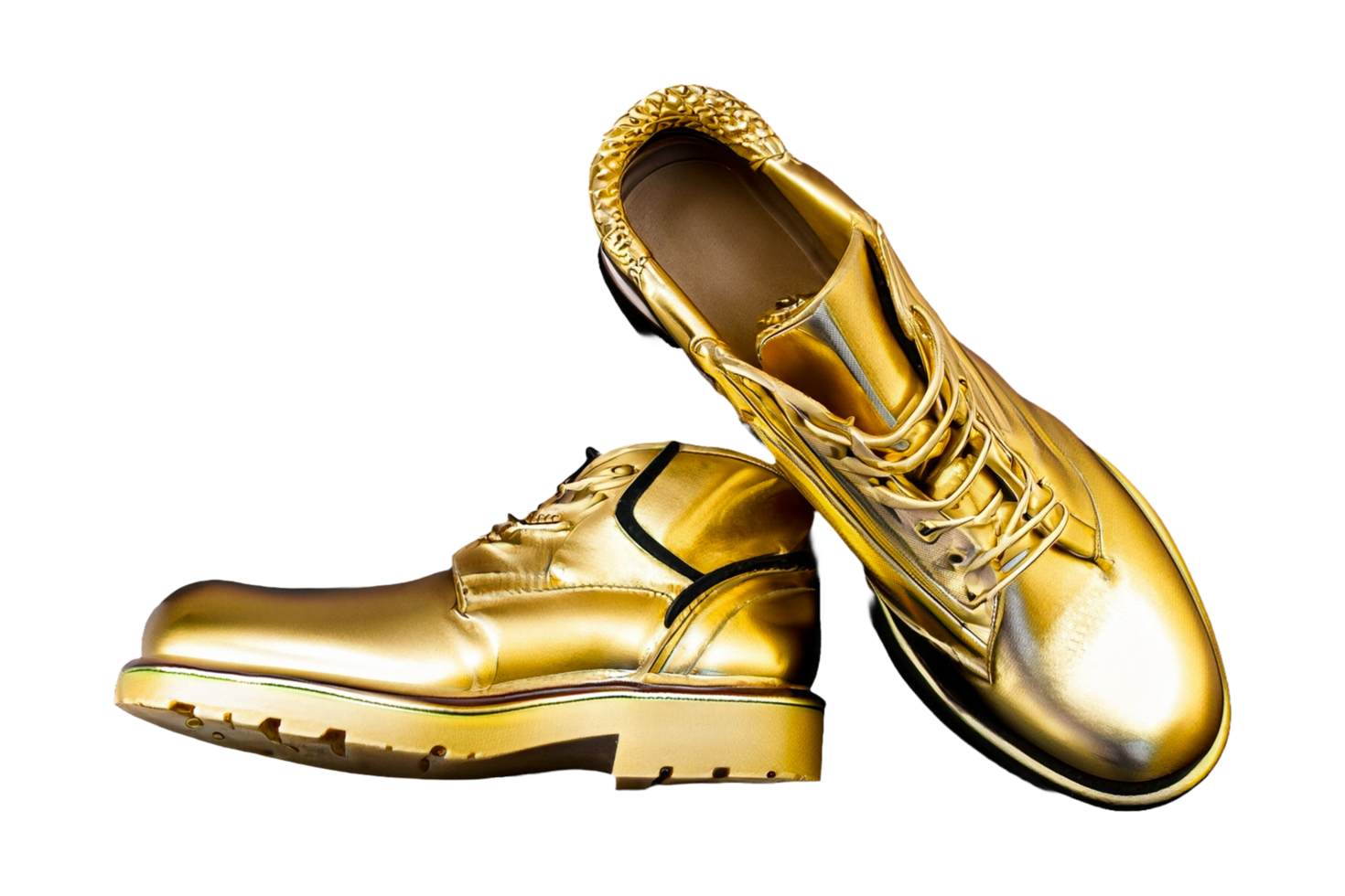 A pair of Golden shoes isolated on a transparent background. Generative AI png