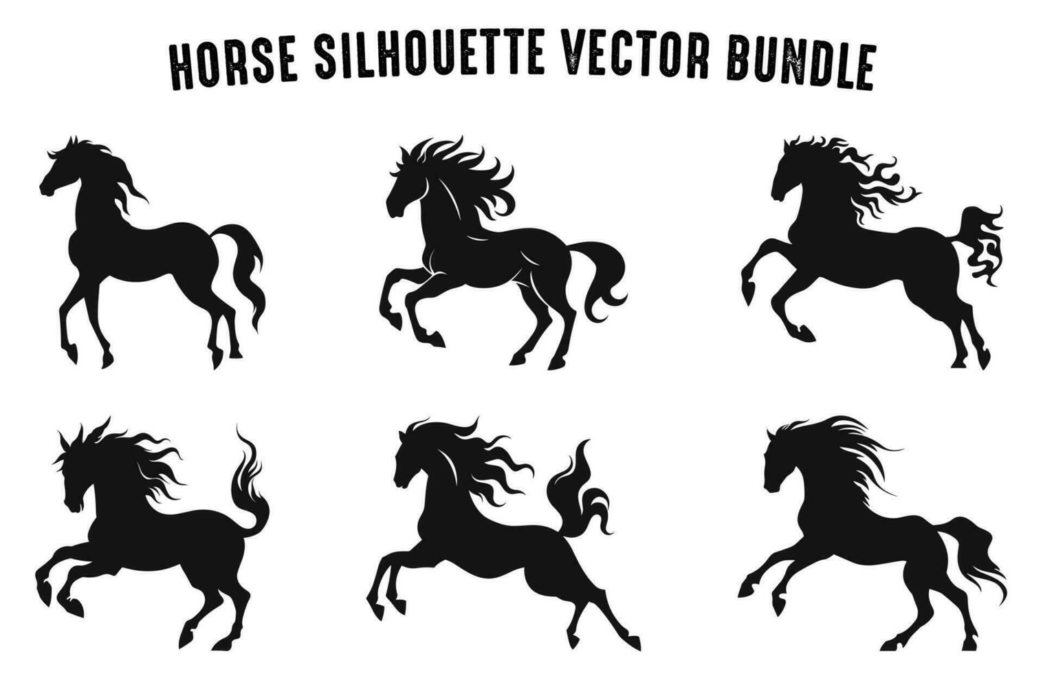 Moving Horses Silhouettes Vector Collection, Set of Horse Black Silhouettes Clipart, Stallion Horse Vector silhouettes Bundle