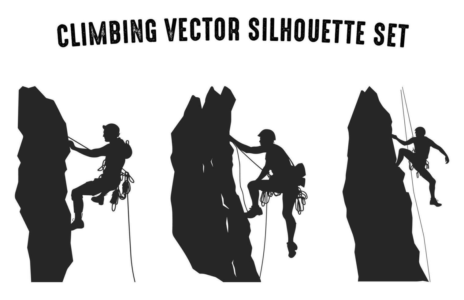 Climber Vector Silhouette Clipart Bundle, Mountain Climbing Silhouettes in different poses, Rock climber black silhouette Set