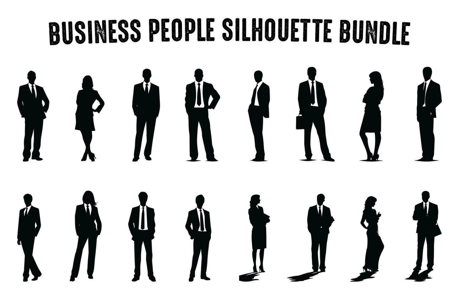 Business people vector Silhouettes Set, Corporate Men and Women silhouette Bundle