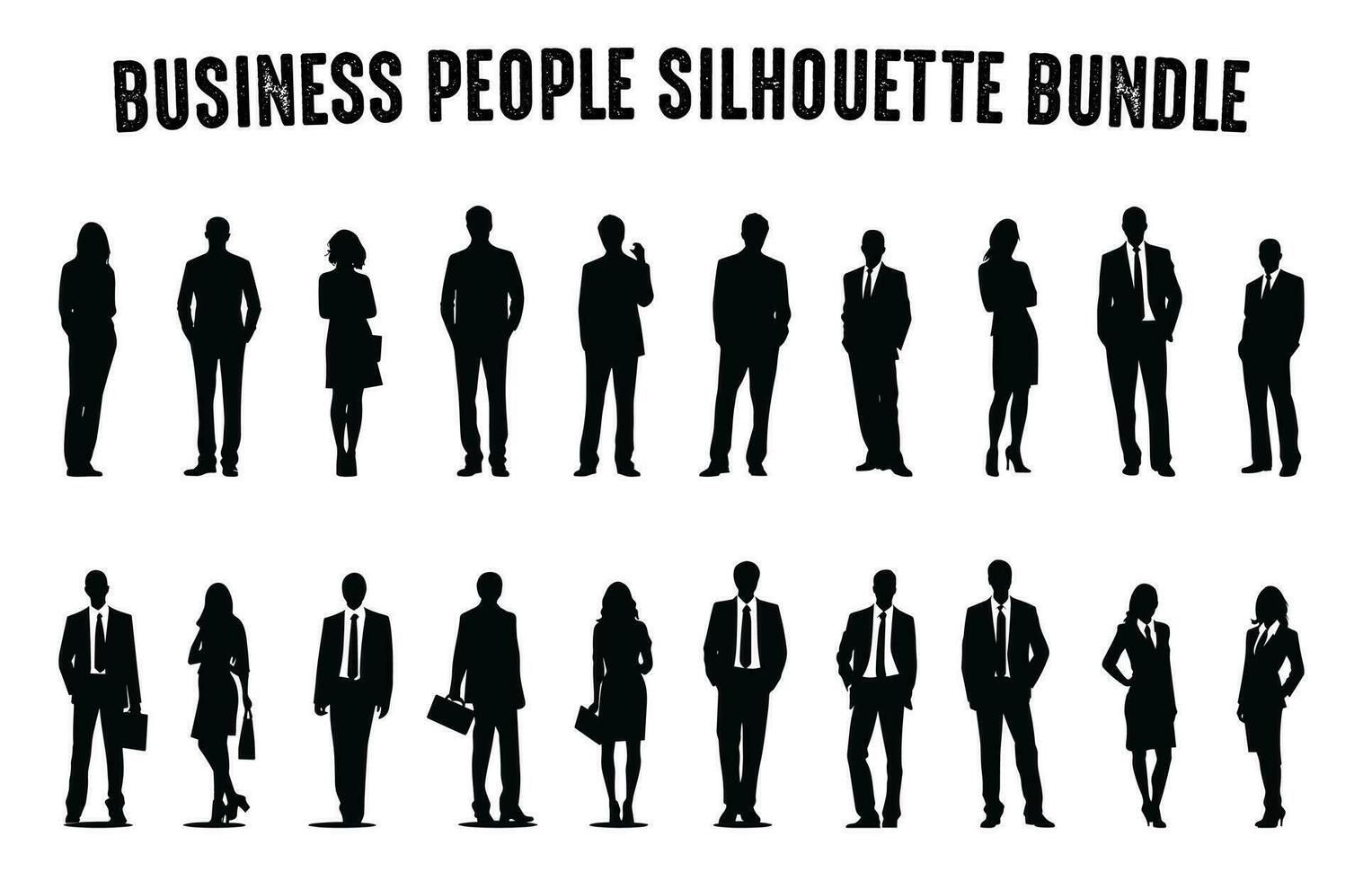 Business people vector Silhouettes Set, Corporate Men and Women silhouette Bundle