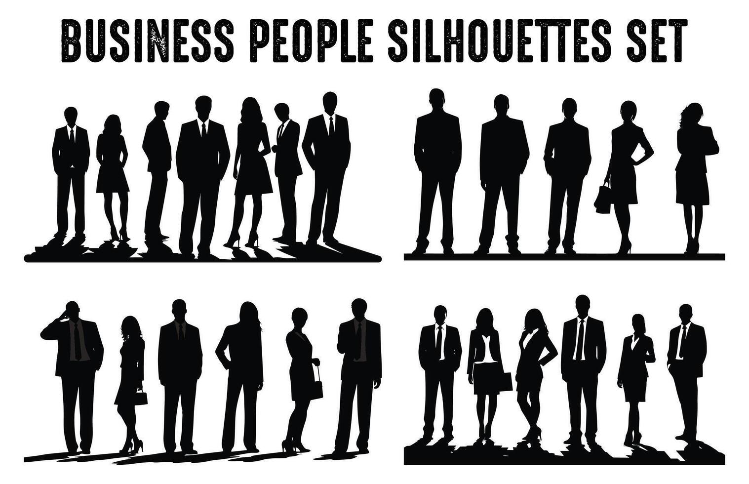 Free Business people Silhouettes vector Set, Corporate Men and Women silhouette Bundle isolated on a white background