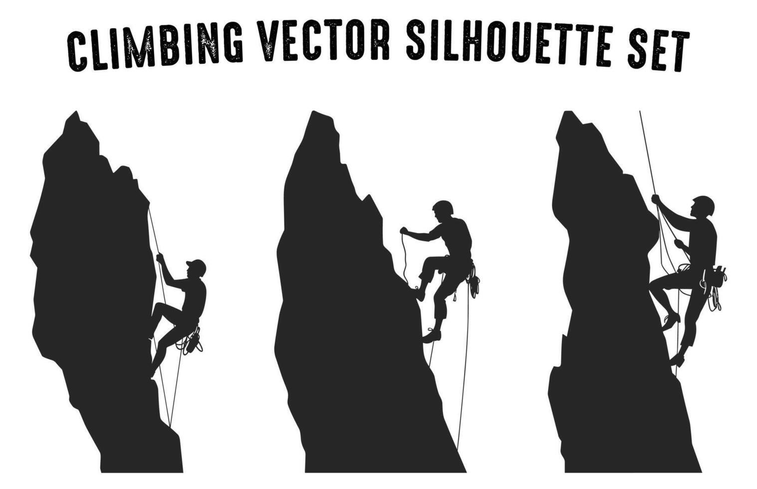 gratis trepador siluetas vector manojo, montaña alpinismo siluetas en diferente posa, rock trepador negro silueta conjunto