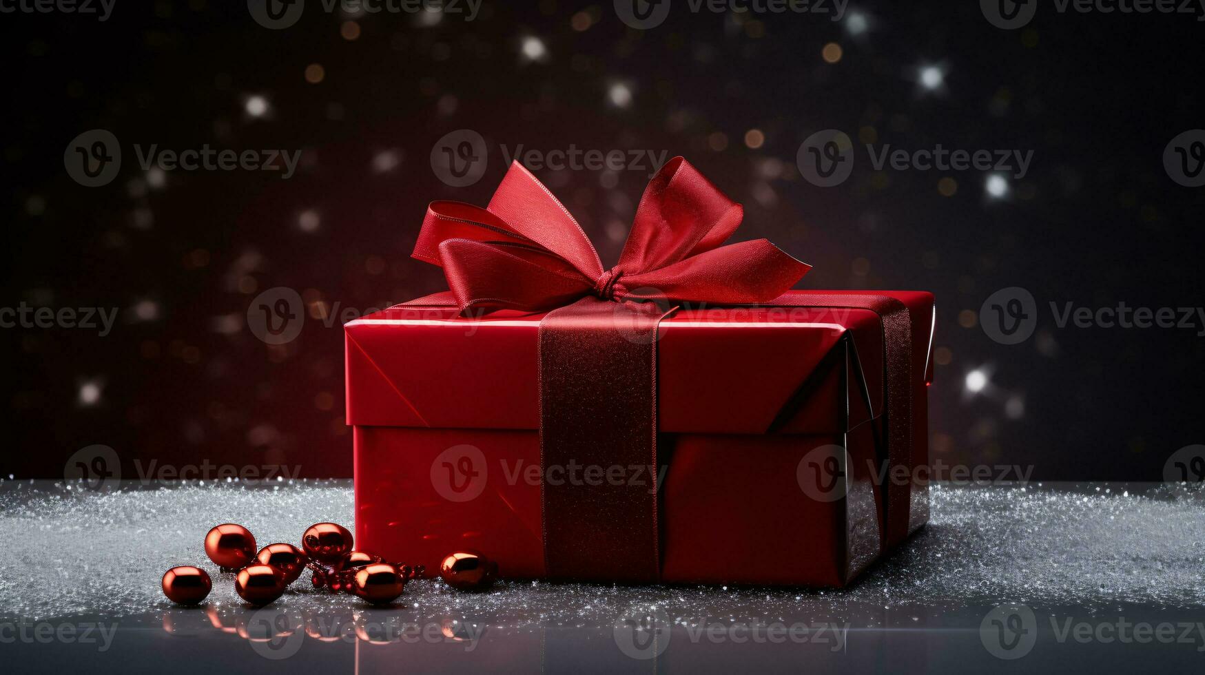 ai generative  Beautifully wrapped christmas gift, present in multiple colors with beautiful backgrounds to elevate them photo