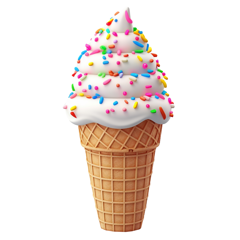 3d icon Milk Ice cream with colored sprinkles on waffle cone png