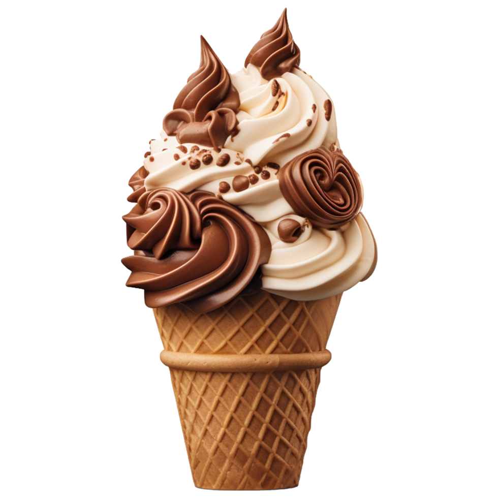 3d icon Vanilla and chocolate Ice cream on waffle cone png