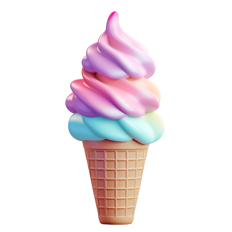 Ice cream bright color on waffle cone 3d icon png