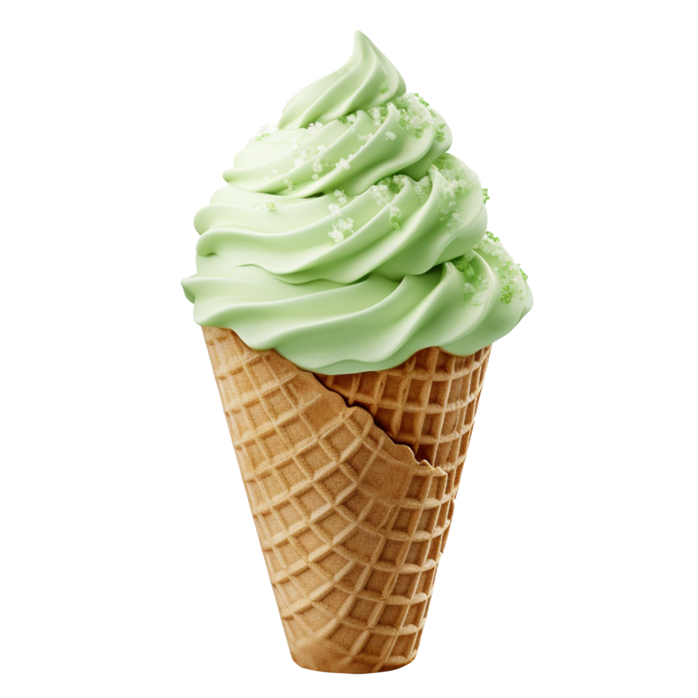 Realistic icon Ice cream on waffle cone pistachio flavour on waffle cone png