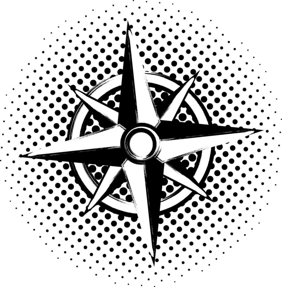 Grungy Brush Compass Rose Halftone Texture Vector Illustration