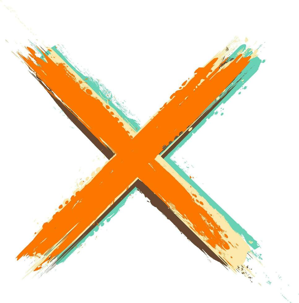 Grungy Retro Color X Cross Paint Brush Stroke Colorful Icon 34119725